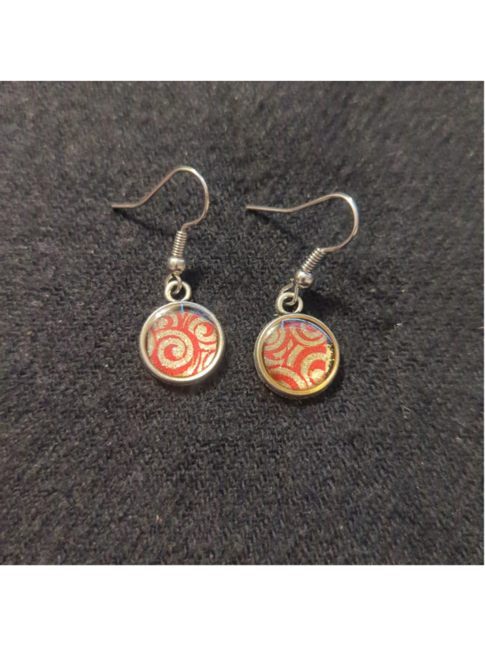 Red and Silver Glitter Swirl Pattern Dainty Delicate Drop Statement Earrings